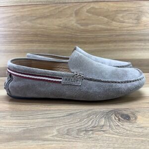 Bally Drupo‎ Suede Driving Loafers Mens 8.5 UK 7.5 Beige Moc Toe Casual Walk
